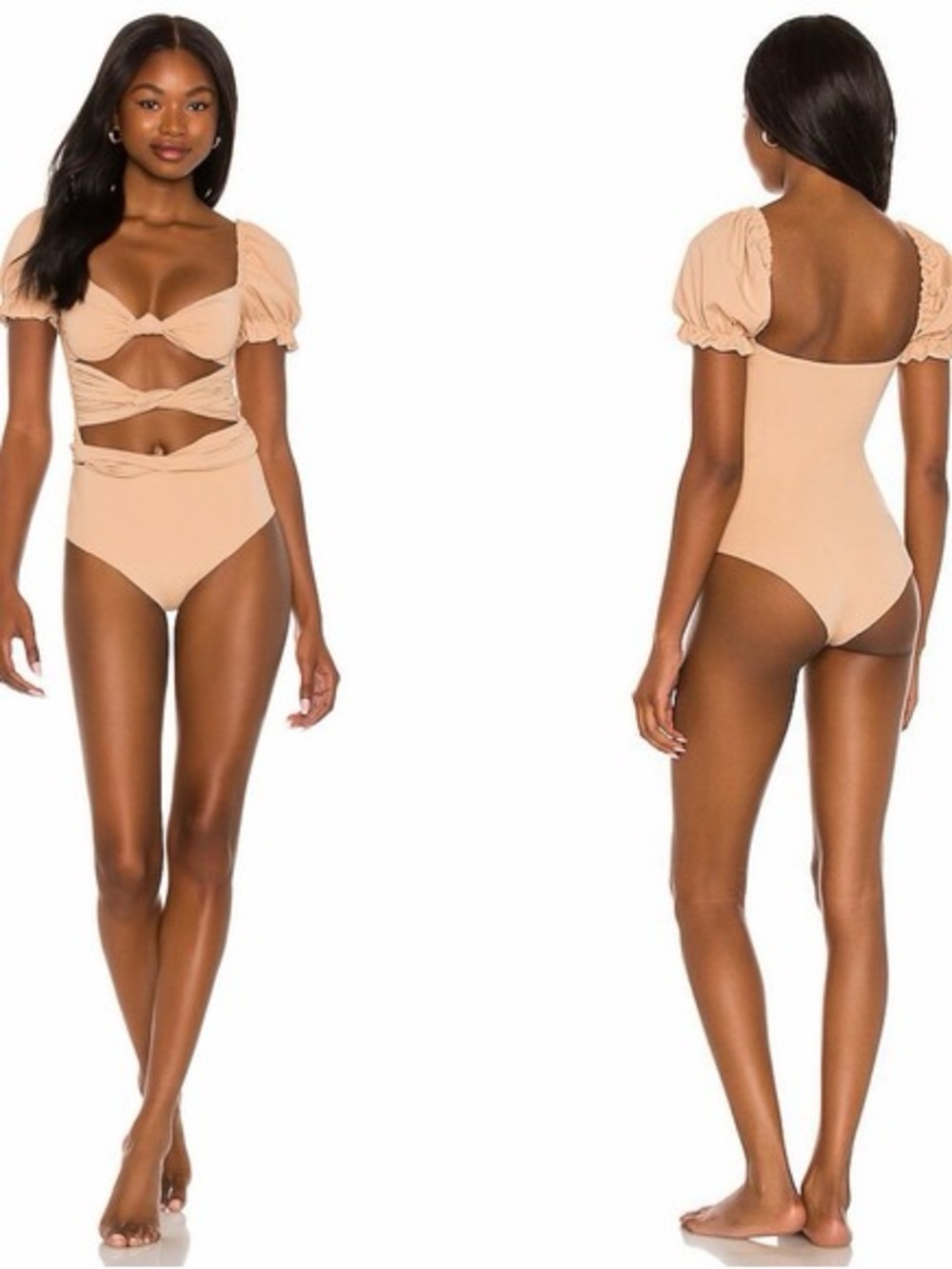Agua Bendita Puff Sleeve Wrap One-Piece Swimsuit - Nude